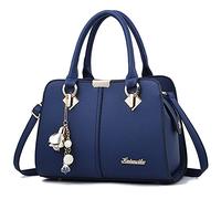 FANDARE Damen Handtasche Umhängetasche Frauen Schulterbeutel Shopper Tote Reise Henkeltasche Schulterriemen Abendtasche Citytasche Wasserdicht PU Leder Blau A