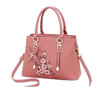 FANDARE Damen Henkeltaschen Wasserdicht Tote Beutel Umhängetaschen Schultertasche PU-Leder Bestickte Handtasche für Reisen Einkaufen Arbeiten Rosa