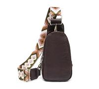 FANDARE Damen PU-Leder Brusttasche, Crossbody Umhängetasche mit stylischem gemustertem Tragegurt, Leicht Schultertasche für freie Hände Bauchtasche für Laufen, Reisen und Training Braun