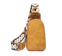 FANDARE Damen PU-Leder Brusttasche, Crossbody Umhängetasche mit stylischem gemustertem Tragegurt, Leicht Schultertasche für freie Hände Bauchtasche für Laufen, Reisen und Training Gelb