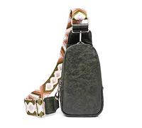 FANDARE Damen PU-Leder Brusttasche, Crossbody Umhängetasche mit stylischem gemustertem Tragegurt, Leicht Schultertasche für freie Hände Bauchtasche für Laufen, Reisen und Training Grün