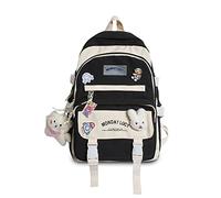 FANDARE Damen Rucksack 15.6 Zoll Laptop Weiblich Niedlich Reisetasche Rucksäcke für Frauen Tragbar mit Koffer Gepäck Gurten System Mehrere Taschen Geschenk Aufnäher & Anhänger Schwarz
