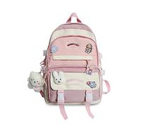 FANDARE Damen Rucksack 15.6 Zoll Laptop Weiblich Niedlich Reisetasche Rucksäcke für Frauen Tragbar mit Koffer Gepäck Gurten System Mehrere Taschen Geschenk Aufnäher & Anhänger Rosa