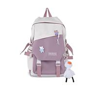 FANDARE Damen Rucksack 15.6 Zoll Laptopfach wasserdichte Polyester Rucksäcke für Frauen Alltag Reise Arbeit süß Pastellfarben Modern Minimalistisch Tragbar Lila
