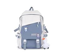 FANDARE Damen Rucksack 15.6 Zoll Laptopfach wasserdichte Polyester Rucksäcke für Frauen Alltag Reise Arbeit süß Pastellfarben Modern Minimalistisch Tragbar Blau