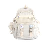 FANDARE Damen Rucksack Daypack für Arbeit und Reise Wasserfestes Nylon mit 15.6 Zoll Laptopfach Rucksack für Damen mit Bären-Anhänger & Cartoon-Abzeichen Weiß