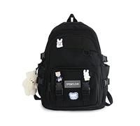 FANDARE Damen Rucksack Daypack für Arbeit und Reise Wasserfestes Nylon mit 15.6 Zoll Laptopfach Rucksack für Damen mit Bären-Anhänger & Cartoon-Abzeichen Schwarz