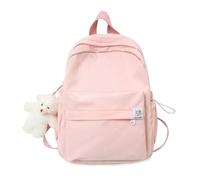 FANDARE Damen Rucksack für Teens & Erwachsene, Bonbon-Farbener Shopper für Damen, Nylon Tagesrucksack mit Plüsch-Anhänger, Schul Reiserucksack, Niedlicher Alltag Freizeit RucksackRosa