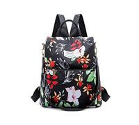 FANDARE Damen Rucksack Mädchen Schultasche Schultertasche Handtasche Anti-Diebstahl Schulrucksack Reise Campus Schulranzen 3 in 1 Rucksäcke Wasserdicht Nylon Schwarze Blume