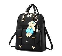 FANDARE Damen Rucksack Mode Daypack Mädchen wasserdichte Schultertaschen Schulranzen PU Backpack für Schule Reise Dating Einkaufen Urlaub Rucksäcke Schwarz
