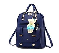 FANDARE Damen Rucksack Mode Daypack Mädchen wasserdichte Schultertaschen Schulranzen PU Backpack für Schule Reise Dating Einkaufen Urlaub Rucksäcke Dunkelblau