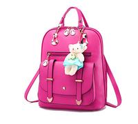FANDARE Damen Rucksack Mode Daypack Mädchen wasserdichte Schultertaschen Schulranzen PU Backpack für Schule Reise Dating Einkaufen Urlaub Rucksäcke Rosenrot