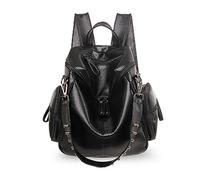 FANDARE Damen Rucksack Mode Schultertasche Wasserdicht Daypack Umhängetasche Mädchen Schultasche für Universität Einkaufen Arbeit Dating Freizeit Party Rucksäcke PU Schwarz