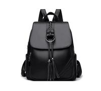 FANDARE Damen Rucksack Quaste Cityrucksack PU Leder Tagesrucksack Stylische Vielseitige Umhängetasche Schultertaschen Frauen Mädchen Rucksackhandtasche Daypack Reise mit Mehreren Fächern Schwarz