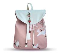 FANDARE Damen Rucksack Stickerei Rucksäcke Mädchen Ethnischer Stil Schultasche Einzigartig Daypack Hochschule Reise Einkaufen Datieren Schulranzen Dauerhaft Segeltuch Kirschblüten Kran