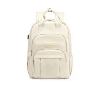 FANDARE Damen Rucksack USB Ladeport Wasserdichter Nylon 15.6 Zoll Laptopfach Kofferriemen Vielseitig Für Alltag Reise Beruf Arbeit Büro Tragbar Beige