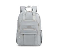 FANDARE Damen Rucksack USB Ladeport Wasserdichter Nylon 15.6 Zoll Laptopfach Kofferriemen Vielseitig Für Alltag Reise Beruf Arbeit Büro Tragbar Grau