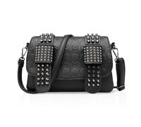 FANDARE Damen Umhängetasche Schädel-Motiv Punk Hobo Unterarmtasche Schwarz Handtasche 2 abnehmbare Trageriemen Crossbody Messenger Bag Schultertasche Handytasche Schultertaschen für Reise