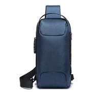 FANDARE Diebstahlsicher Umhängetasche für Herren & Damen, USB Ladeport Reißverschlussfach, Wasserdichte Brusttasche als Schulterrucksack für Wandern Radfahren Laufen Reisen Blau