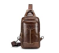 FANDARE Echtleder Umhängetasche für Herren, Klassisches Design Brusttasche mit Verstellbarem Gurt, Crossbody Bag für Wanderungen, Radfahren, Reisen und Camping Brauner