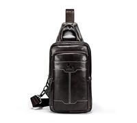 FANDARE Echtleder Umhängetasche für Herren, Klassisches Design Brusttasche mit Verstellbarem Gurt, Crossbody Bag für Wanderungen, Radfahren, Reisen und Camping Kaffee