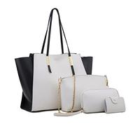 FANDARE Elegant Damen Handtasche Frauen Citytasche 4-teiliges Set mit Umhängetasche Unterarmtasche Brieftasche Schulterbeutel Shopper Tote für Reise Alltag Büro Schule Ausflug Henkeltasche Weiß