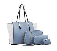 FANDARE Elegant Damen Handtasche Frauen Citytasche 4-teiliges Set mit Umhängetasche Unterarmtasche Brieftasche Schulterbeutel Shopper Tote für Reise Alltag Büro Schule Ausflug Henkeltasche Blau