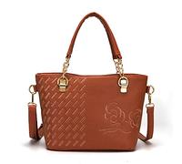 FANDARE Elegante Damen Umhängetaschen Stickerei Schultertasche Frauen Handtasche PU Leder Wasserdicht für Büro Einkauf Arbeitstasche Reisen Henkeltaschen Crossbody Bag Braun