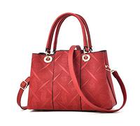 FANDARE Elegante Umhängetaschen Damen Schultertasche Dimensional Carving-Muster PU Leder Wasserdicht Büro Reisen Henkeltaschen Rot