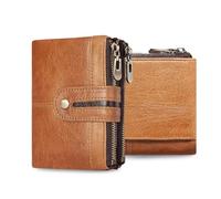 FANDARE Geldbörse für Herren Damen aus Echtleder RFID-Bifold mit 7 Kartenfächern, 2 Geldfächern & Münztasche, 1 Fotofenster Geschenk für Berufspendler, Reisen & Freizeit (Alter 25-45) Khakibraun