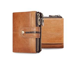 FANDARE Geldbörse für Herren Damen aus Echtleder RFID-Bifold mit 7 Kartenfächern, 2 Geldfächern & Münztasche, 1 Fotofenster Geschenk für Berufspendler, Reisen & Freizeit (Alter 25-45) Khakibraun
