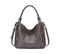 FANDARE Groß Handtschasche Vintage Schultertasche Damen Umhängetasche Frauen Schulranzen PU Leder Wasserdicht für Shopper Reisen Arbeitstasche Messenger Tote Bags Grau B