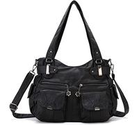 FANDARE Groß Schultertasche Damen Umhängetasche Frauen Vintage Schulranzen Wasserdicht PU Leder Women Purse für Shopper Reisen Arbeitstasche Messenger Hobo Bags Schwarz