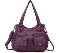 FANDARE Groß Schultertasche Damen Umhängetasche Frauen Vintage Schulranzen Wasserdicht PU Leder Women Purse für Shopper Reisen Arbeitstasche Messenger Hobo Bags Violett