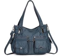 FANDARE Groß Schultertasche Damen Umhängetasche Frauen Vintage Schulranzen Wasserdicht PU Leder Women Purse für Shopper Reisen Arbeitstasche Messenger Hobo Bags Blau