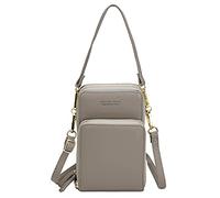 FANDARE Handy Umhängetasche Frauen Crossbody Tasche Schultertasche Damen Handy-Brieftasche Klein Handtasche Reisepass Handytasche Mädchen Schule Reise Unterarmtasche Wasserdicht PU Leder Grau