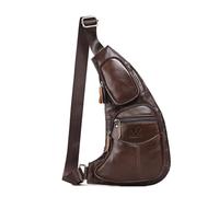 FANDARE Herren Brustasche aus Leder Sling Crossbody Bag Business Umhängetasche Messenger mit verstellbarem Schultergurt Schultertaschen als praktische Kleine Seitentasche für den Alltag Braun