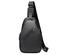FANDARE Herren Brusttasche aus Echtem Leder Leichte Umhängetasche für Alltag Reisen und Beruf Mehrere Fächer Stilvolles Minimalistisches Design Robust & Langlebig Schwarz B