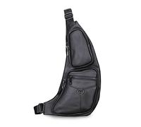 FANDARE Herren Brusttasche Leder Sling Bag Umhängetaschen Schultertasche Bauchtasche Wasserresistent Crossover Rucksack Daypacks für Outdoor Reisen Camping Wanderrucksäcke Crossbody Pack Schwarz