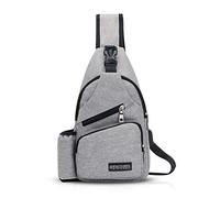 FANDARE Herren Schultertasche Damen Brusttasche Sling Bag Rucksack mit USB Umhängetasche Crossbody Bag Sporttasche für Wandern,Abenteuer,Sport, Reisen,Joggen Wasserdicht Polyester Hellgrau