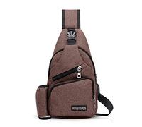 FANDARE Herren Schultertasche Damen Brusttasche Sling Bag Rucksack mit USB Umhängetasche Crossbody Bag Sporttasche für Wandern,Abenteuer,Sport, Reisen,Joggen Wasserdicht Polyester Braun