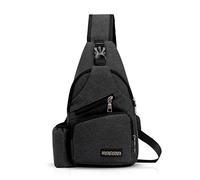 FANDARE Herren Schultertasche Damen Brusttasche Sling Bag Rucksack mit USB Umhängetasche Crossbody Bag Sporttasche für Wandern,Abenteuer,Sport, Reisen,Joggen Wasserdicht Polyester Schwarz