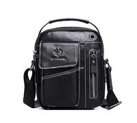 FANDARE Herren Umhängetasche Leder Business Aktentasche Messenger Schultertasche Citytasche Reisetasche kleine Seitentasche mit verstellbarem Schultergurt für 7,9 Zoll Tablet Crossbody Bag Schwarz