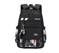 FANDARE Junge Kinderrucksack mit Anhänger Herren Schulranzen Schulrucksäcke Schultasche Tagesrucksäcke Student Alltagsrucksäcke Rucksack Reisen Schulrucksack Daypack Schwarz Blau