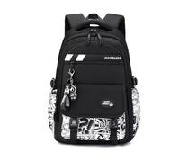 FANDARE Junge Kinderrucksack mit Anhänger Herren Schulranzen Schulrucksäcke Schultasche Tagesrucksäcke Student Alltagsrucksäcke Rucksack Reisen Schulrucksack Daypack Schwarz Cartoon