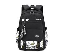 FANDARE Junge Kinderrucksack mit Anhänger Herren Schulranzen Schulrucksäcke Schultasche Tagesrucksäcke Student Alltagsrucksäcke Rucksack Reisen Schulrucksack Daypack Schwarz Gelb