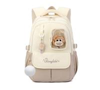 FANDARE Kinder Rucksack mit Plüschtier Schulrucksack für Mittel- und Oberstufe Multifunktionaler Daypack für Jungen Mädchen im Alter von 5-22 Jahren Vielseitiger Reisen Campus TagesrucksackGelb Braun