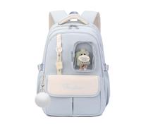FANDARE Kinder Rucksack mit Plüschtier Schulrucksack für Mittel- und Oberstufe Multifunktionaler Daypack für Jungen Mädchen im Alter von 5-22 Jahren Vielseitiger Reisen Campus Tagesrucksack Hellblau