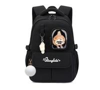 FANDARE Kinder Rucksack mit Plüschtier Schulrucksack für Mittel- und Oberstufe Multifunktionaler Daypack für Jungen Mädchen im Alter von 5-22 Jahren Vielseitiger Reisen Campus Tagesrucksack Schwarz