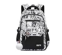 FANDARE Kinder Rucksack Urban Graffiti Style Schulrucksack für Mittel- und Oberstufe Daypack für Jungen Mädchen im Alter von 5-22 Jahren Vielseitiger Tagesrucksack für Reisen Campus Cartoon-Muster